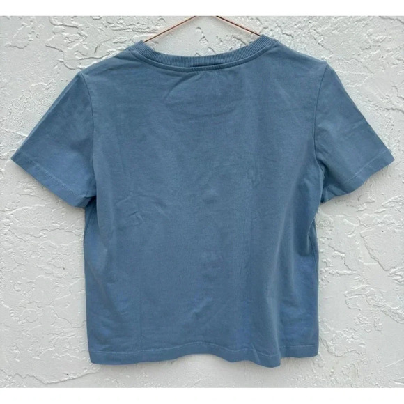 Zara Womens Short Sleeve Crew Neck Embroidered Daisy Flowers T Shirt Blue Sz M - Picture 3 of 12